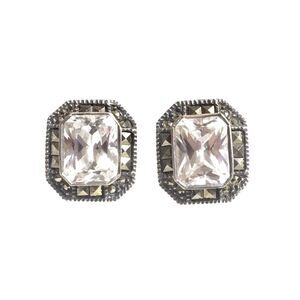JUDITH JACK Sterling Silver Marcasite Faceted CZ Vintage Earrings